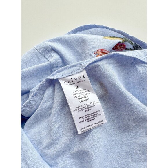 VELVET GRAHAM & SPENCER Arabelle Chambray Embroidered Peasant Blouse, Size M - Picture 15 of 16